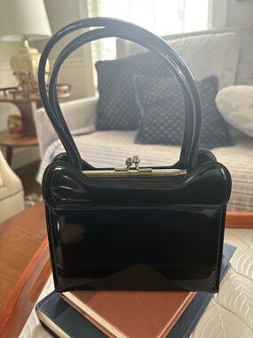 Vintage MCM  Kiss Lock Cat Ear Patent Leather Black Top-Handle Women's Bag